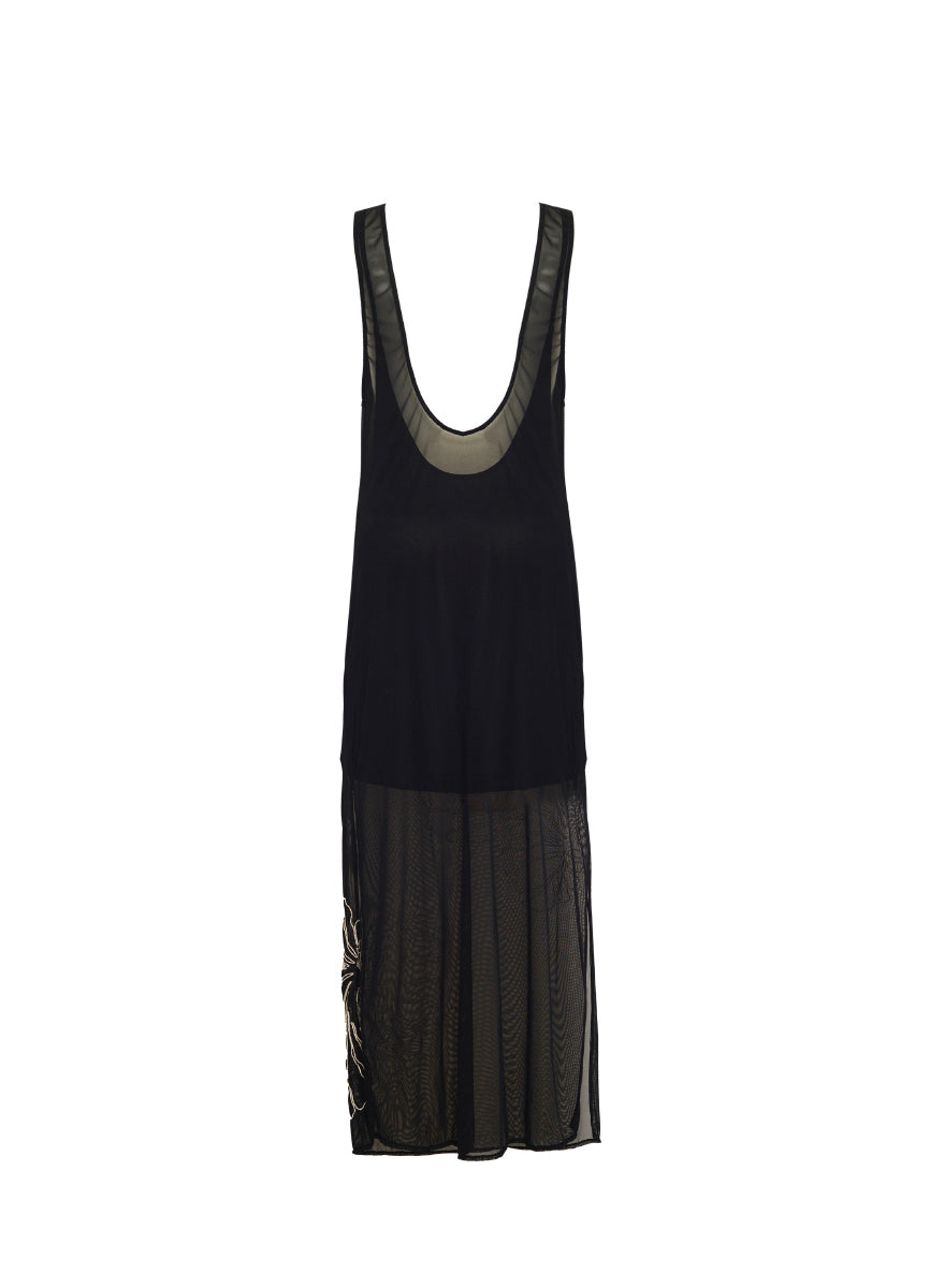 ROPA DE PLAYA VESTIDO LARGO BORDADO EN TELA TULL CELIA 9424