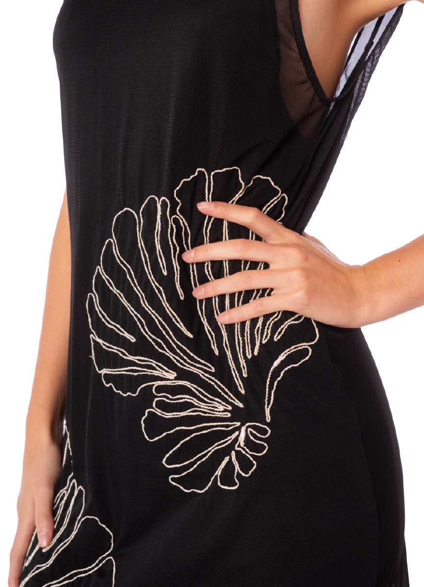 ROPA DE PLAYA VESTIDO LARGO BORDADO EN TELA TULL CELIA 9424