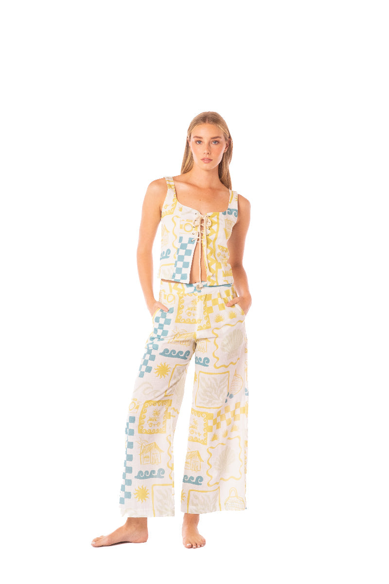 ROPA DE PLAYA CHALECO BORDADO DE AMARRES DOLLY 9446