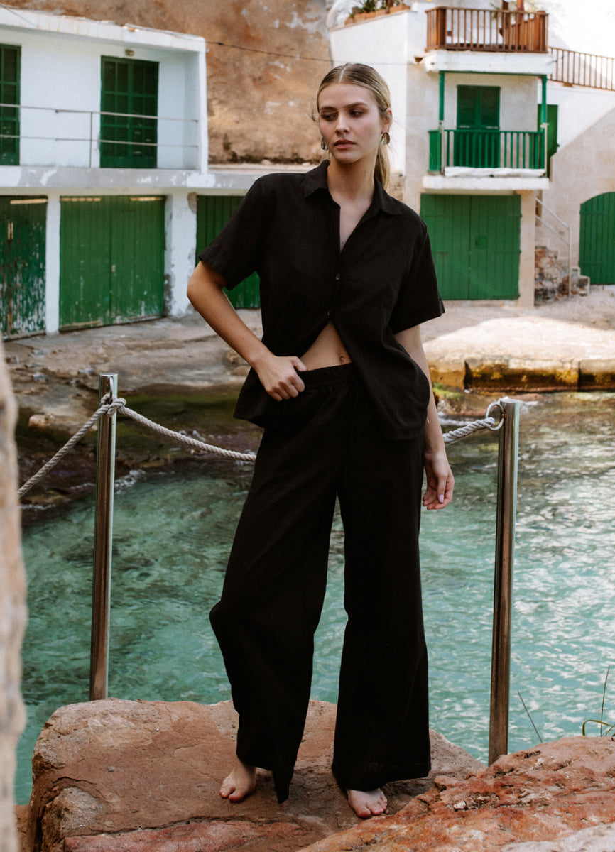 ROPA DE PLAYA PANTALON CORTE ANCHO EN LINO AGATHA 9469