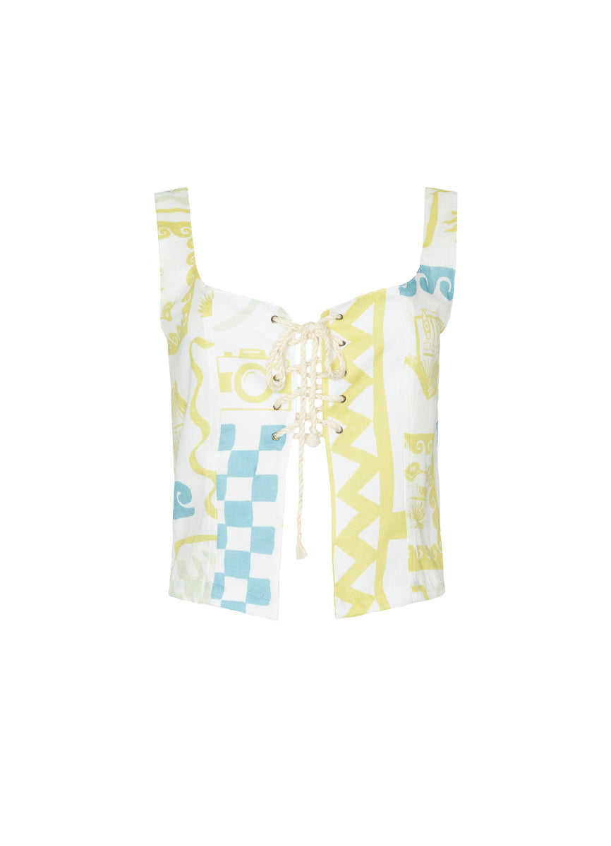 ROPA DE PLAYA CHALECO BORDADO DE AMARRES DOLLY 9446
