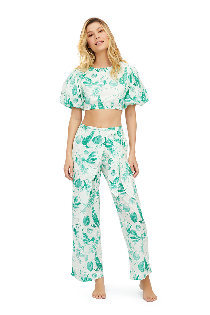 PRINT GREEN SHELLS SKY PANTS 9022